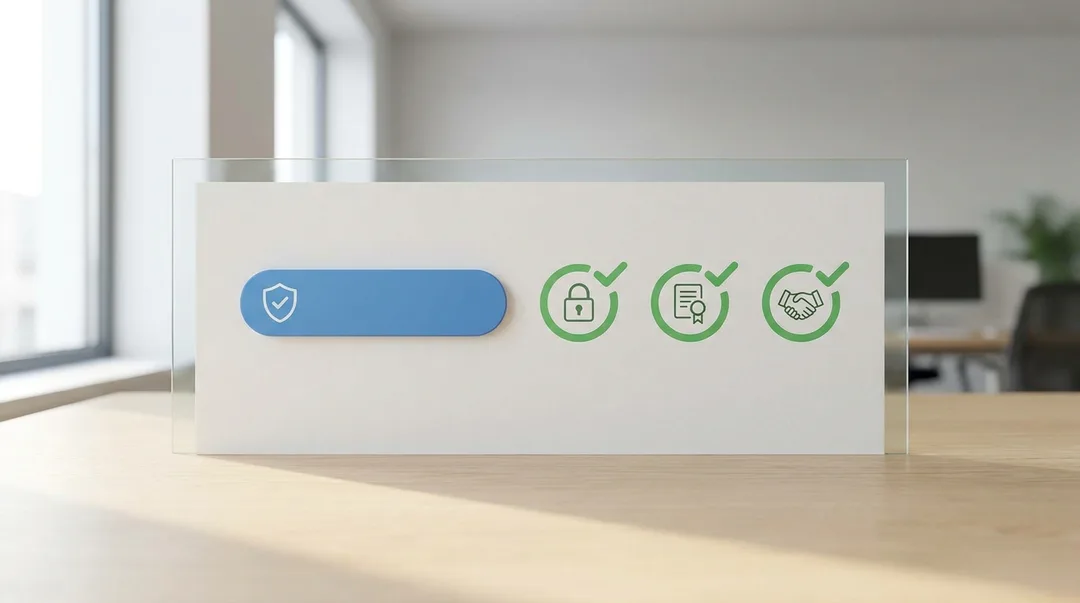 Simple website call-to-action panel with a Trust Scorecard button and three trust check icons Simple website call-to-action panel with a Trust Scorecard button and three trust check icons